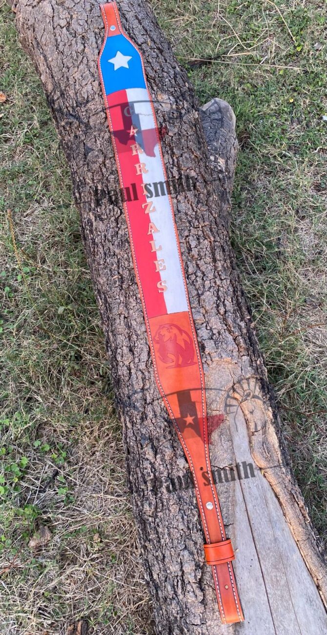 Personalized Texas Flag Leather Rifle Sling – Handcrafted Western Design - Image 2