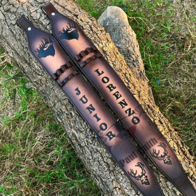 Custom Leather Rifle Sling with Ammo Loops – Hand Tooled Deer Head Design - Image 3