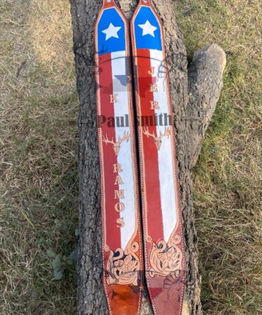 Personalized Texas Flag Leather Rifle Sling – Western Deer & Floral Carving