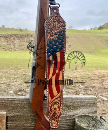American Flag Leather Rifle Sling –Hand Tooled Floral Design