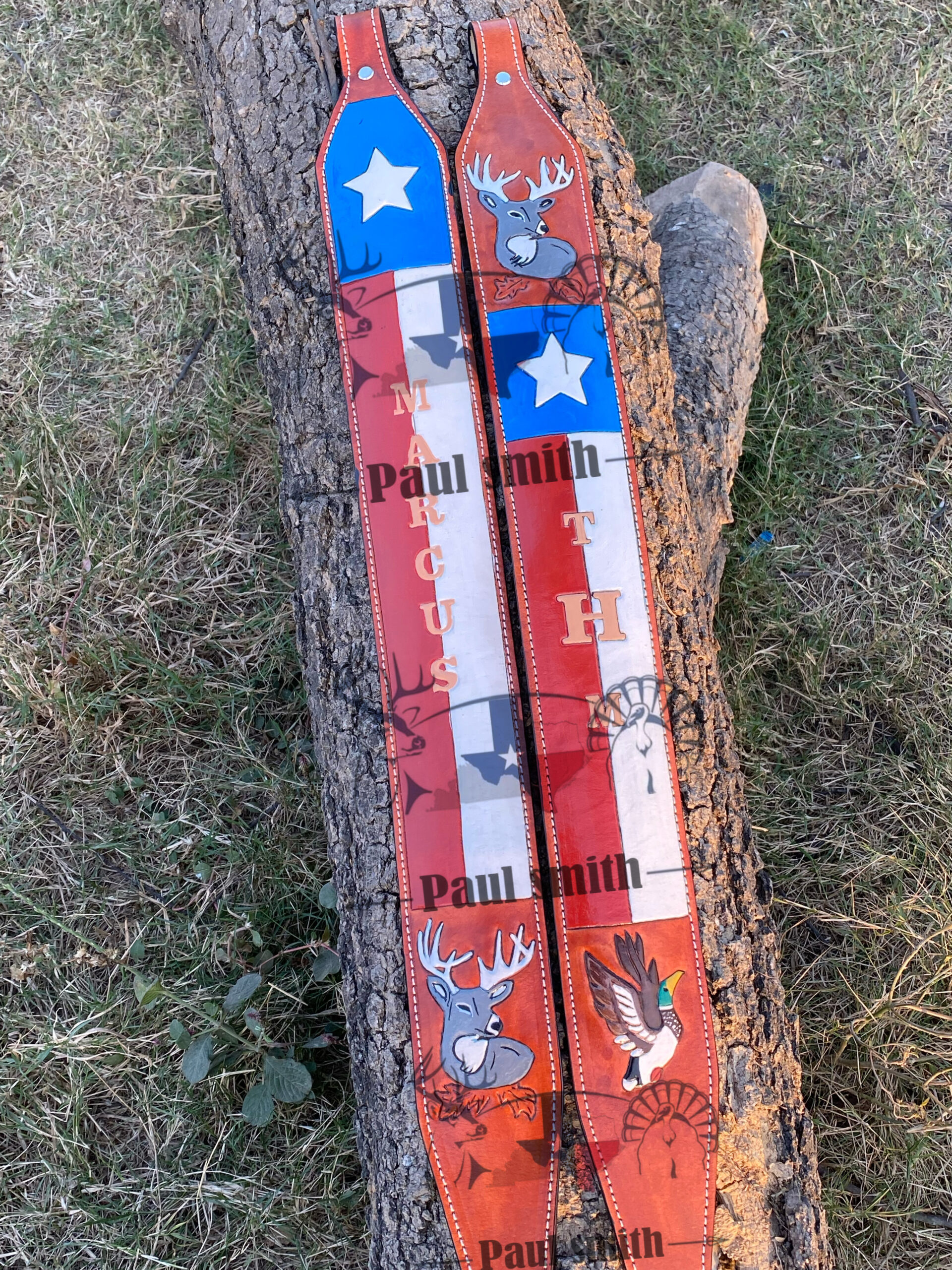 Texas Flag Leader Rifle Sling – Hand Tooled Deer and Duck Design