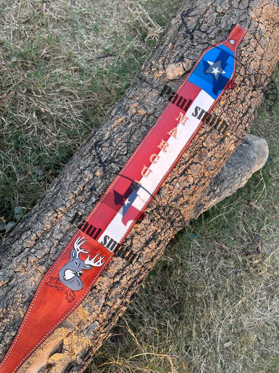 Texas Flag Leader Rifle Sling – Hand Tooled Deer and Duck Design - Image 3