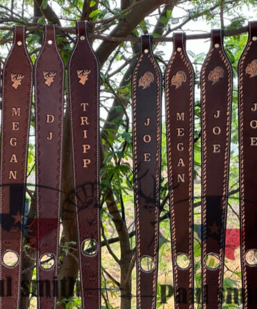 Custom leather Rifle Slings – Hand Tooled Deer Turkey Head Design