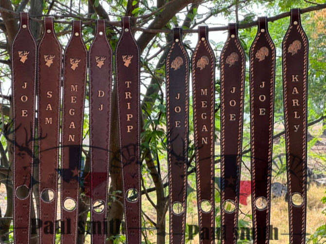 Custom leather Rifle Slings – Hand Tooled Deer Turkey Head Design