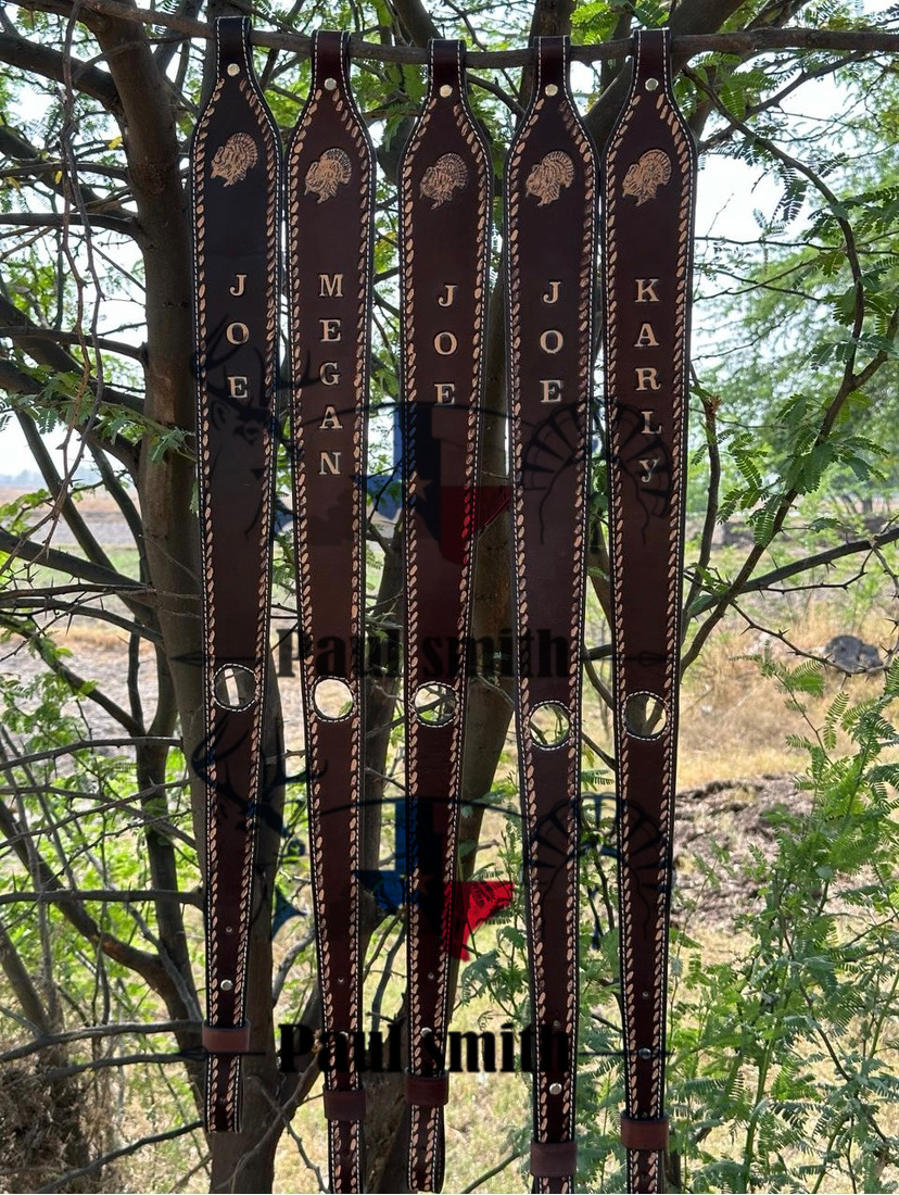 Custom leather Rifle Slings – Hand Tooled Deer Turkey Head Design - Image 3