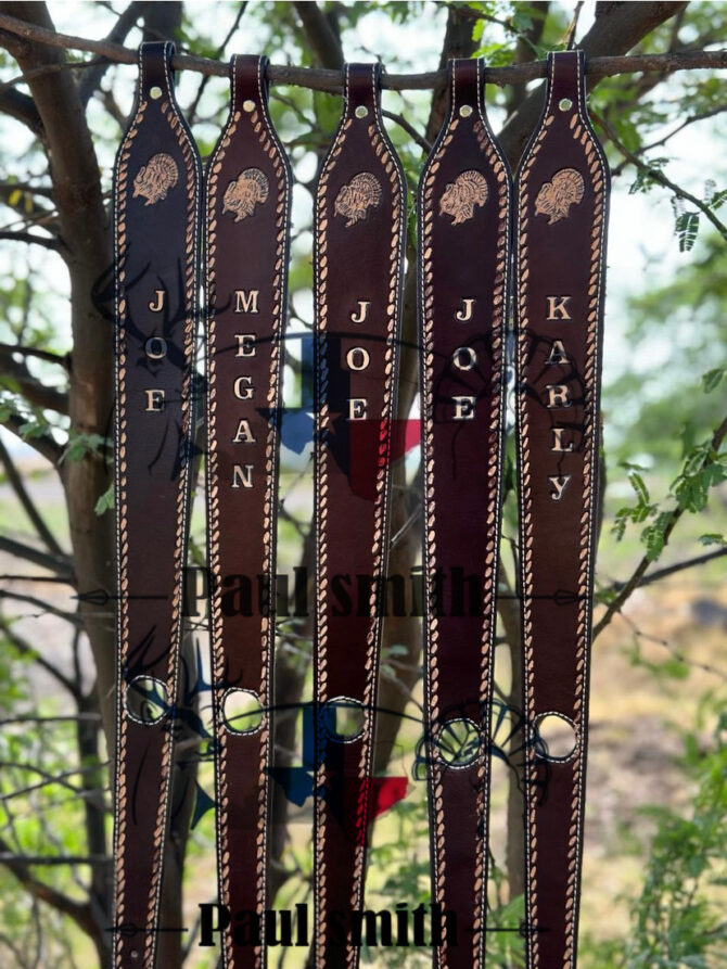 Custom leather Rifle Slings – Hand Tooled Deer Turkey Head Design - Image 2