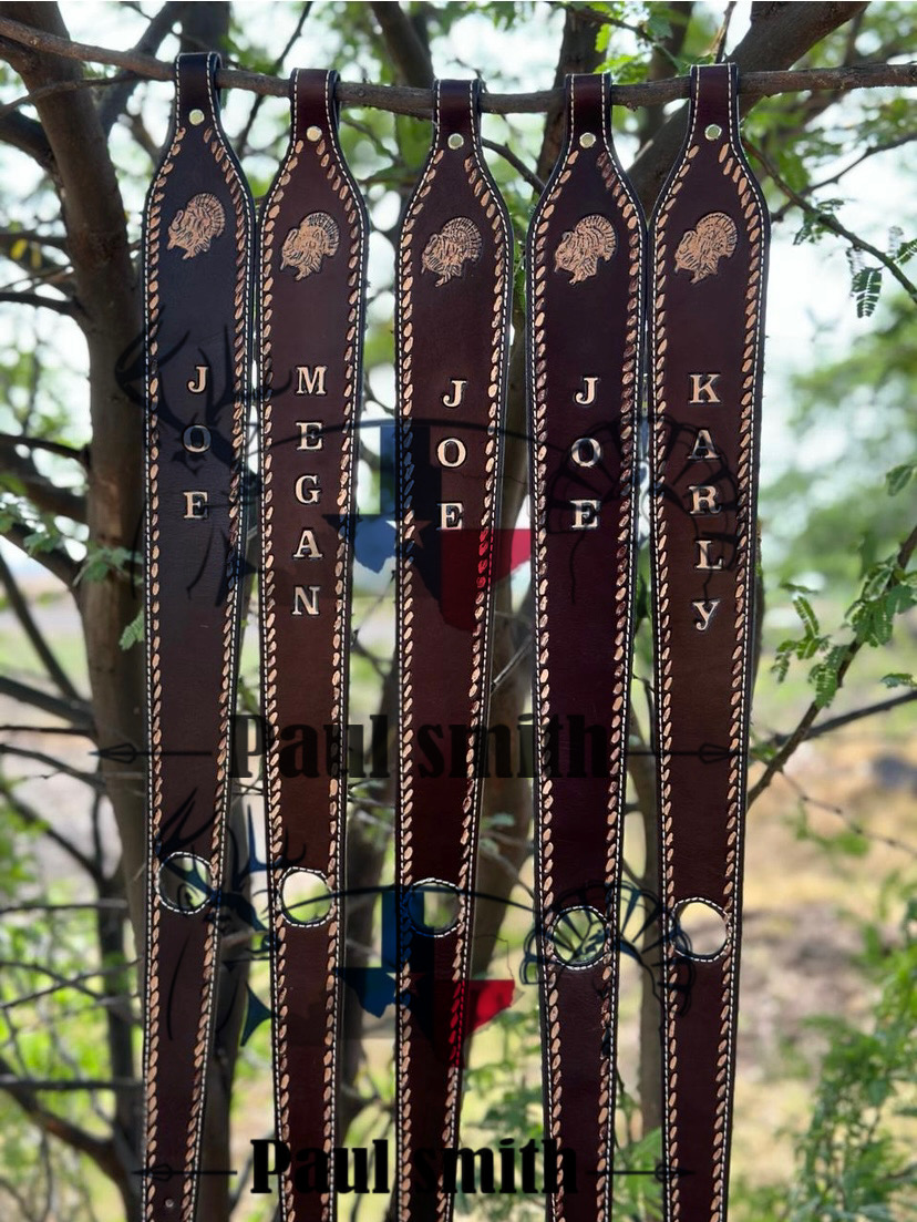 Custom leather Rifle Slings – Hand Tooled Deer Turkey Head Design - Image 2