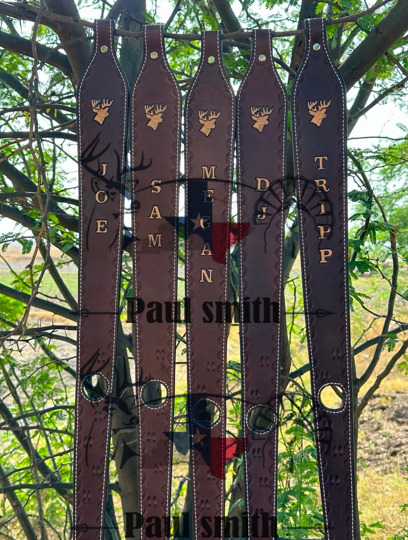 Custom leather Rifle Slings – Hand Tooled Deer Turkey Head Design - Image 5